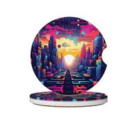 LLKGOT Sottobicchieri per auto Magnificent City Pattern 2 assorbenti in ceramica antiscivolo per bevande, decorazioni per auto