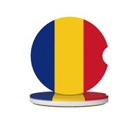 LLKGOT Sottobicchieri per auto, motivo bandiera della Romania, 2 assorbenti in ceramica antiscivolo, decorazioni per auto