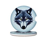 LLKGOT Sottobicchieri per auto, motivo testa di lupo feroce, 2 assorbenti in ceramica antiscivolo, decorazioni per auto