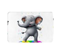 LLKGOT Tappetino antiscivolo con elefante che balla nella pioggia arcobaleno, per interni ed esterni, adatto per ingressi di camera da letto e bagno, 40,6 x 61 cm