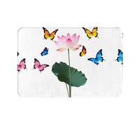 LLKGOT Tappetino antiscivolo con farfalle che ballano accanto al loto, per interni ed esterni, adatto per ingressi di camera da letto e bagno, 40,6 x 61 cm