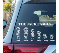 LLLGSH Adesivi Personalizzati Famiglia per Auto, Stick Figure Mia Famiglia Autoadesivo dell'automobile, Adesivo per Auto con Soggetto a Scelta e Nome Personalizzabile, Impermeabile