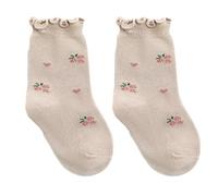 LLLmhuaa Bambini Calze di Cotone Per Autunno Primavera Stretch Ruffle Bordo Ginocchio Alto Inverno Antiscivolo Elastico Per Bambina Inverno Autunno Caldo Calze, Cachi chiaro, L