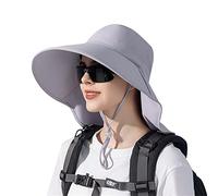 LLLmhuaa Cappello da trekking con foro per coda di cavallo a tesa larga con patta per il collo Protezione solare da pesca con rete cappello da donna, Grigio nordico, Taglia unica