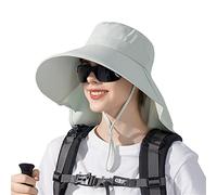 LLLmhuaa Cappello da trekking con foro per coda di cavallo a tesa larga con patta per il collo Protezione solare da pesca con rete cappello da donna, D, Taglia unica