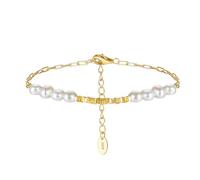 Lllunimon 925 Sterling Silver 14K Oro Barocco Perla Bracciale Catena Link per Le Donne Bracciali In Oro per Le Donne Regolabile Gioielli di Moda per Le Donne Moglie Madre
