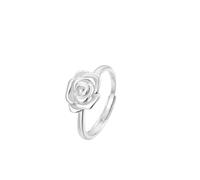 Lllunimon 999 Sterling Silver Rose Flower Ring Elegante Promise Ring per le donne Rose Rings Gioielli Regali per le donne regolabili
