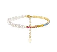 Lllunimon AAAA Cubic Zirconia Bracciale per le donne Bracciali di perle in oro 14 carati per le donne Gioielli colorati per le donne Moglie Madre Anniversario Accessori estivi