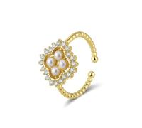 Lllunimon Anelli a trifoglio regolabili in argento Sterling per donne Anelli con perle a quadrifoglio per donne Regali di gioielli fortunati Anelli di promessa,D'oro