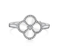 Lllunimon Anelli di apertura regolabili in argento sterling 925 Anelli di trifoglio a quattro foglie per le donne Madreperla Onice bianco Nero Lucky Clover Anelli Gioielli Regali per,Bianca