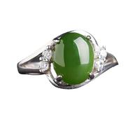 Lllunimon Anello a dichiarazione in giada verde ovale Anello in argento sterling con pietra preziosa naturale per donne Anello regolabile Gioiello regalo per lei