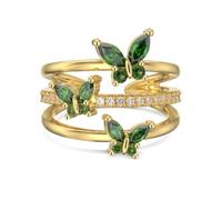 Lllunimon Anello a farfalla placcato oro in argento sterling S925 per donna, anello aperto regolabile promessa per fidanzata, fidanzamento, matrimonio