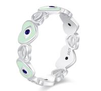 Lllunimon Anello a forma di cuore in argento S925 con occhio di demone, lavorazione in smalto, gioiello semplice e dolce. Indossabile quotidianamente, regalo per lei.,Size 6