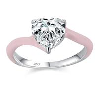 Lllunimon Anello a forma di cuore in argento sterling S925 con smalto rosa, gioiello romantico e artistico, da indossare quotidianamente, adatto per feste/matrimoni, regalo per donne,Size 8