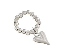 Lllunimon Anello con Pendente a Cuore di Perline, Gioielleria Minimalista Romantica in Oro e Argento, Adatto per Uso Quotidiano, Feste/Appuntamenti, Regalo per Fidanzata/Moglie,Argento