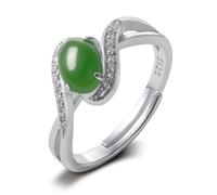 Lllunimon Anello con Pietra Preziosa in Argento Sterling, Anello con Giada Verde Naturale per Donna, Anello Regolabile, Gioiello Regalo per Moglie o Mamma