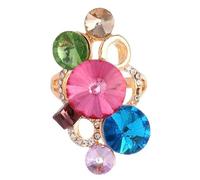 Lllunimon Anello da cocktail in stile retro con cristalli colorati, gioielli in pietra multicolore dorati, adatto per feste/appuntamenti, regalo elegante per le donne
