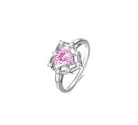 Lllunimon Anello d'amore squisito Anello da donna in argento sterling 925 Gioielli con diamanti rosa a forma di cuore Gioielli traforati con zircone rosa Indossare tutti i giorni