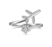 Lllunimon Anello di aereo 925 sterling silver aircraft jewelly adjustable band rings intagliato anello colorato zirconia anello per le donne ragazze attendants pilota regali di compleanno,Argento
