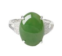 Lllunimon Anello Grande Ovale in Giada Verde per Donna, Anello Regolabile in Argento 925 con Pietra Naturale, Gioiello Regalo per Moglie, Mamma, Nonna