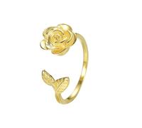 Lllunimon Anello in argento 925 a forma di rosa Gioielli tridimensionali con apertura del fiore in rilievo Stile semplice ed elegante Regali da indossare tutti i giorni per lei,D'oro
