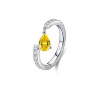 Lllunimon Anello in argento 925 anello in argento sterling Anello a forma di goccia gialla Pietra preziosa agitabile per l'uso quotidiano Regalo di compleanno per lei