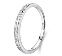 Lllunimon Anello in argento S925 a forma di cuore con texture, incastonatura di zirconia, gioiello semplice e romantico. Da indossare quotidianamente, un regalo per lei.,Size 8