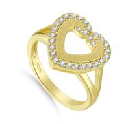 Lllunimon Anello in argento S925 a forma di cuore con zirconi, placcato in oro, CZ cubic zirconia, taglia 5-10. Indossato per matrimoni, regalo per lei.,Size 10