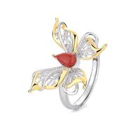 Lllunimon Anello in argento S925 a forma di farfalla intagliato in stile cinese, con lavorazione a filigrana, misura regolabile. Indossabile quotidianamente, regalo per lei.