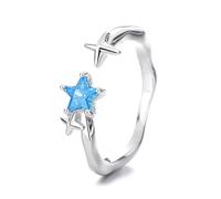 Lllunimon Anello in argento S925 con design creativo, decorato con zirconia blu a forma di stella marina. Gioielli semplici e sognanti, adatti per l'uso quotidiano. Un regalo per lei.