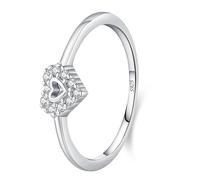 Lllunimon Anello in argento S925 con doppio cuore, lavorazione con zirconia, gioiello semplice e romantico. Indossabile quotidianamente, regalo per lei.,Size 9