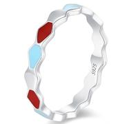 Lllunimon Anello in argento S925 con elementi geometrici rossi e blu, lavorazione in smalto, gioiello minimalista bicolore, indossabile quotidianamente, regalo per lei.,Size 7