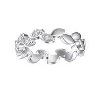 Lllunimon Anello in argento S925 con foglie d'argento e zirconia, finitura lucida, gioiello semplice e naturale. Indossabile quotidianamente, regalo per lei.,Size 7