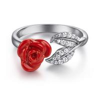 Lllunimon Anello in argento S925 con rosa rossa in stile boschivo, lavorazione in smalto, gioiello semplice e romantico. Adatto per l'uso quotidiano, un regalo per lei.,Size 6