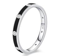 Lllunimon Anello in argento S925 con smalto bicolore bianco e nero, incastonatura in zirconia, gioielli semplici ed eleganti. Indossabile nella vita quotidiana, un regalo per lei.,Nero,Size 8