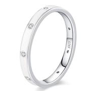 Lllunimon Anello in argento S925 con smalto bicolore bianco e nero, incastonatura in zirconia, gioielli semplici ed eleganti. Indossabile nella vita quotidiana, un regalo per lei.,Bianca,Size 6