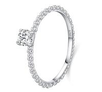 Lllunimon Anello in argento S925 con zirconi incastonati, lavorazione di lucidatura a specchio, gioiello semplice ed elegante. Perfetto per l'uso quotidiano, un regalo per lei.,Size 7