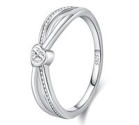 Lllunimon Anello in argento S925 con zirconia a forma di cuore, lavorazione di lucidatura a specchio, gioiello semplice e romantico. Adatto per l'uso quotidiano, un regalo per lei.,Size 7