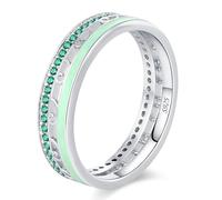 Lllunimon Anello in argento S925 con zirconia cubica a doppio strato e traforato, gioiello in smalto semplice e vivace, regalo perfetto per lei da indossare ogni giorno.,Verde,Size 7