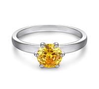 Lllunimon Anello in argento S925 con zirconia gialla a sei artigli, lavorazione a specchio, gioiello semplice e luminoso. Indossabile quotidianamente, regalo per lei.,Size 10