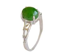 Lllunimon Anello in Argento Sterling 925 con Foglia di Bambù e Giada Verde, Anello Regolabile con Pietra Preziosa, Regalo per Donna