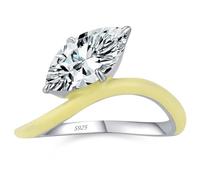 Lllunimon Anello in Argento Sterling S925 con Smalto Giallo Marquise, Gioiello Elegante e Artistico, Adatto all'Uso Quotidiano, Ideale per Feste/Matrimoni, Regalo per Moglie/Fidanzata,Size 8