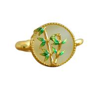 Lllunimon Anello in Giada Bianca di Bambù 925 Argento Sterling Anello con Pietra Preziosa per Donna Fatto a Mano Stile Orientale Regali Fortunati per Lei