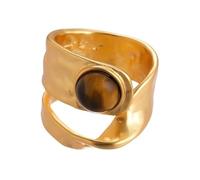 Lllunimon Anello Irregolare in Rame con Occhio di Tigre Dorato, Gioielli in Pietra Naturale Placcati in Oro, Uso Quotidiano, Regalo per Mamma/Fidanzata/Sorelle, Adatto per Feste,A