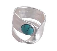 Lllunimon Anello Irregolare in Rame con Turchese e Argento, Gioielli a Strati con Pietra Naturale, da Indossare Quotidianamente, Adatto a Feste, Regalo per Mamma/Fidanzata/Sorelle,A