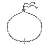 Lllunimon Bracciale Croce Nera in Argento Sterling, bracciale regolabile con charm in zirconio, catene cristiane per donne, gioiello regalo per lei.