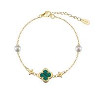 Lllunimon Bracciale da donna Emerald Clover Bracciale quadrifoglio per le donne Bracciali a maglie di trifoglio fortunato in argento sterling 925 Gioielli da polso per le donne,D'oro