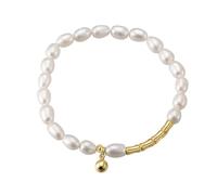 Lllunimon Bracciale di perle coltivate d'acqua dolce placcate in oro 14 carati per le donne | Delicato braccialetto con perline di perle per regali moglie madre | Bracciali d'oro con campana