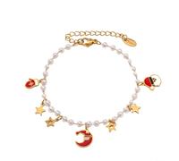 Lllunimon Bracciale in acciaio inossidabile con elementi a guanto di stelle e luna, pendente in stile vintage elegante. Indossabile quotidianamente, regalo per lei.