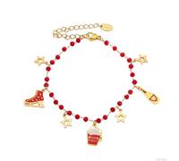 Lllunimon Bracciale in acciaio inossidabile placcato oro con elementi di pattini rossi, ciondolo a tema festivo, lavorazione in smalto, elegante stile rétro. Un regalo per lei.